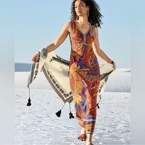 Peruvian Connection "Desert Sunset" Cotton Paisley Knit Maxi Dress